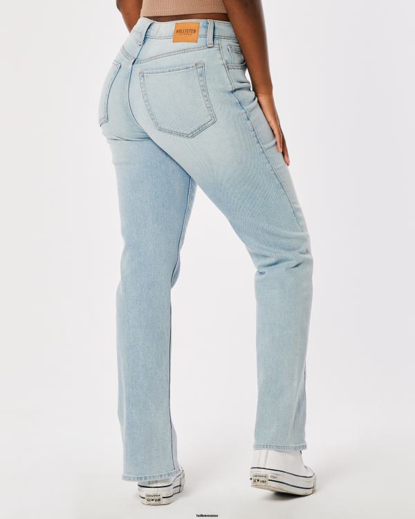 jean droit 90s taille haute délavé moyen femmes lavage léger Hollister bas RRRJX722