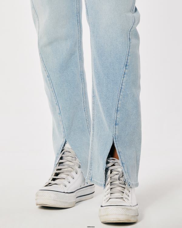 jean droit 90s taille haute délavé moyen femmes lavage léger Hollister bas RRRJX722