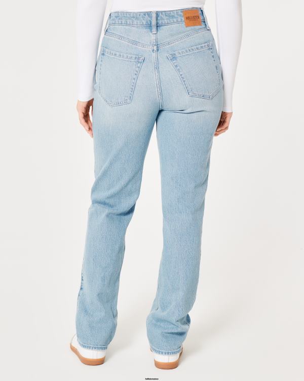 jean droit 90s taille ultra haute délavé moyen clair femmes lavage léger Hollister bas RRRJX556