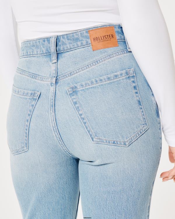 jean droit 90s taille ultra haute délavé moyen clair femmes lavage léger Hollister bas RRRJX556