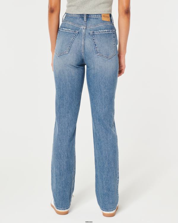 jean droit 90s taille ultra haute délavé moyen femmes lavage moyen Hollister bas RRRJX485