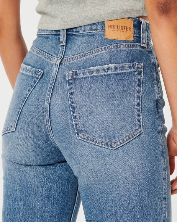 jean droit 90s taille ultra haute délavé moyen femmes lavage moyen Hollister bas RRRJX485