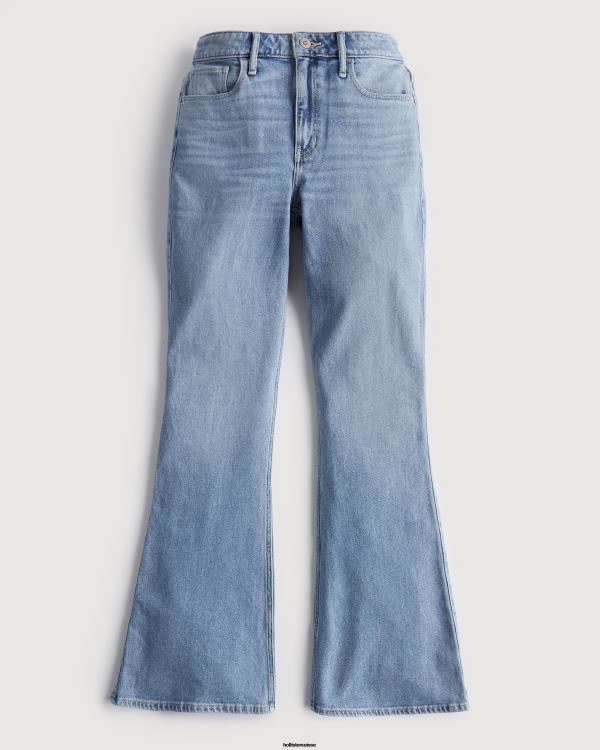 jean flare taille haute délavé moyen femmes lavage moyen Hollister bas RRRJX589