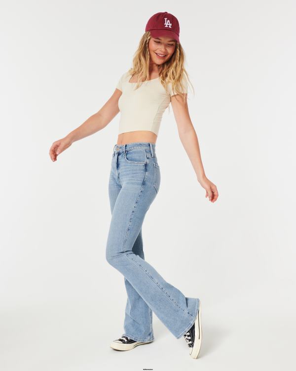 jean flare taille haute délavé moyen femmes lavage moyen Hollister bas RRRJX589