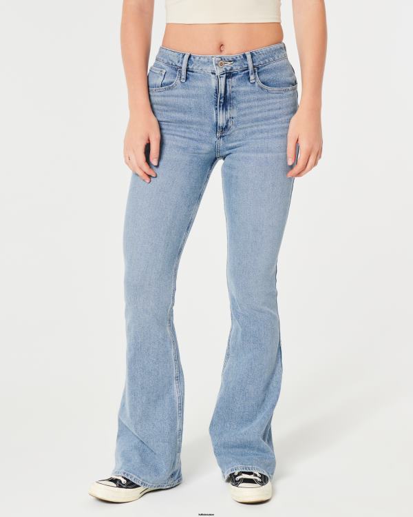 jean flare taille haute délavé moyen femmes lavage moyen Hollister bas RRRJX589