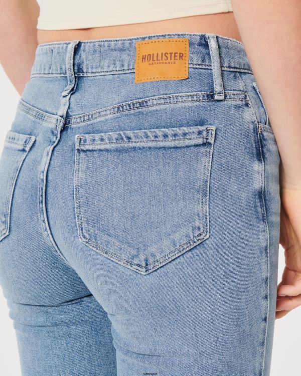 jean flare taille haute délavé moyen femmes lavage moyen Hollister bas RRRJX589