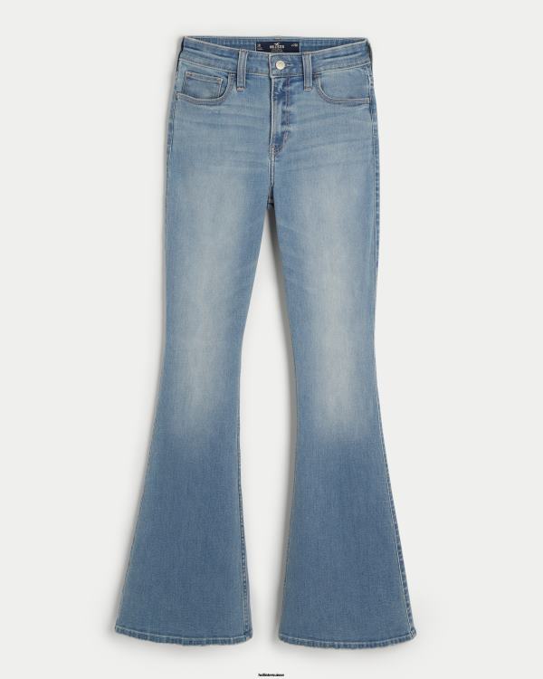jean flare taille haute délavé moyen femmes lavage moyen léger Hollister bas RRRJX508