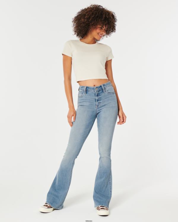 jean flare taille haute délavé moyen femmes lavage moyen léger Hollister bas RRRJX508