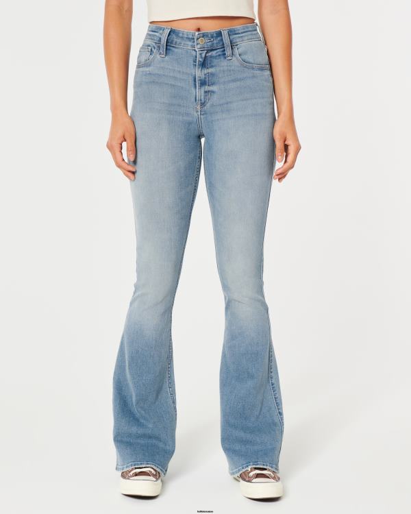 jean flare taille haute délavé moyen femmes lavage moyen léger Hollister bas RRRJX508