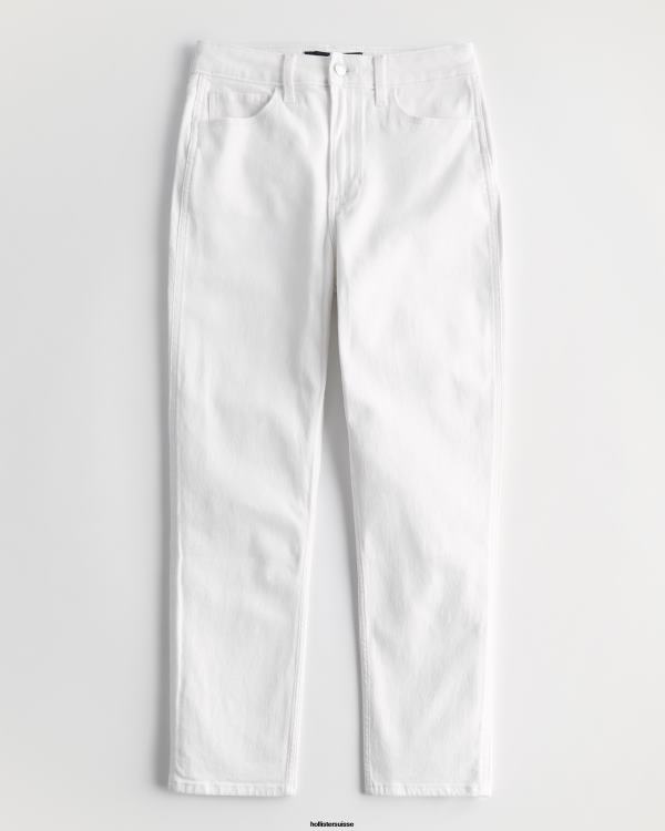 jean mom blanc taille ultra haute femmes blanc Hollister bas RRRJX577