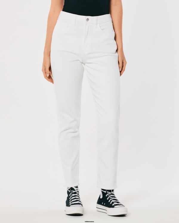 jean mom blanc taille ultra haute femmes blanc Hollister bas RRRJX577