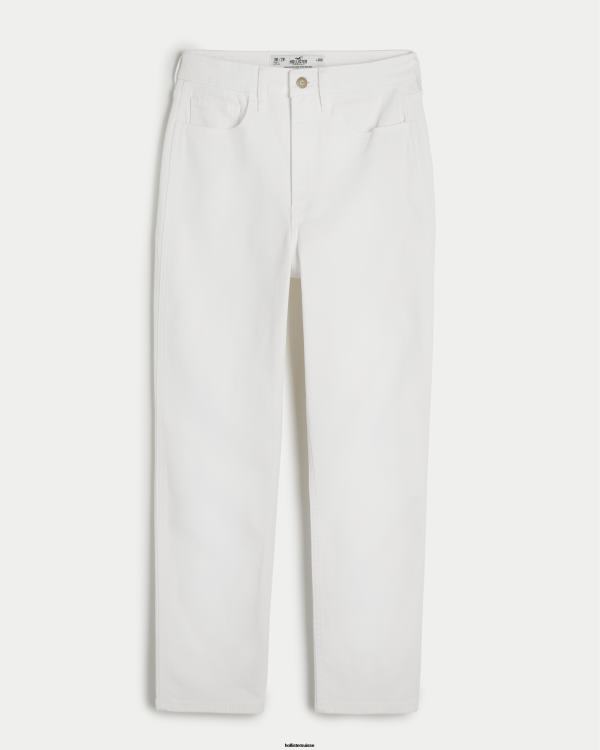 jean mom blanc à taille ultra-haute femmes crème Hollister bas RRRJX578