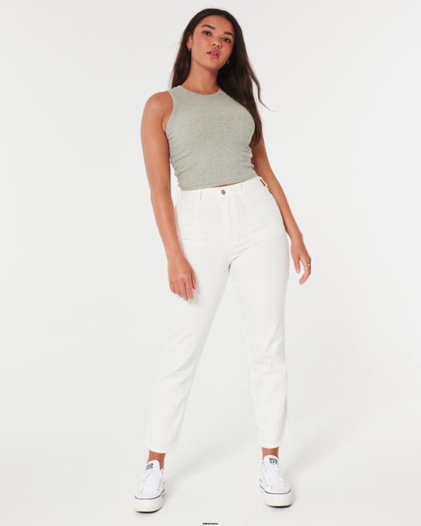 jean mom blanc à taille ultra-haute femmes crème Hollister bas RRRJX578