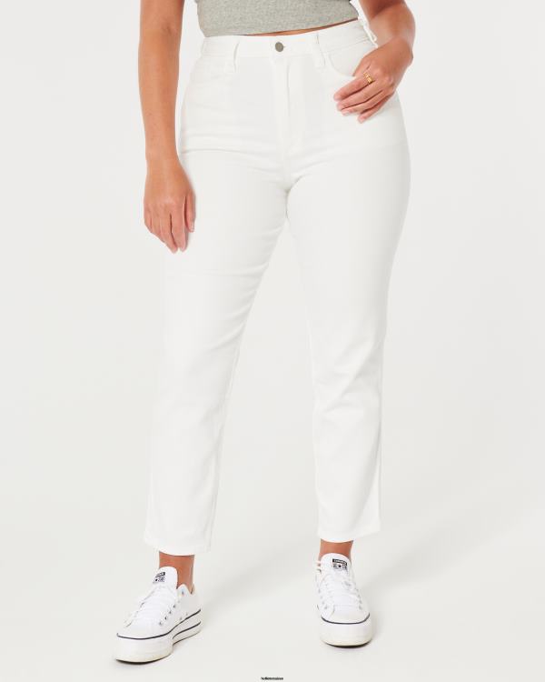 jean mom blanc à taille ultra-haute femmes crème Hollister bas RRRJX578