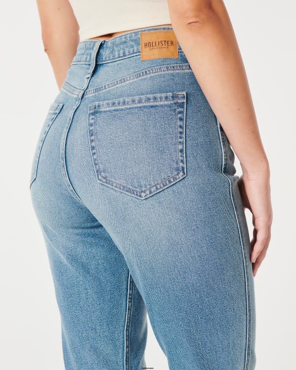 jean mom courbé taille ultra haute délavé moyen femmes lavage moyen Hollister bas RRRJX484