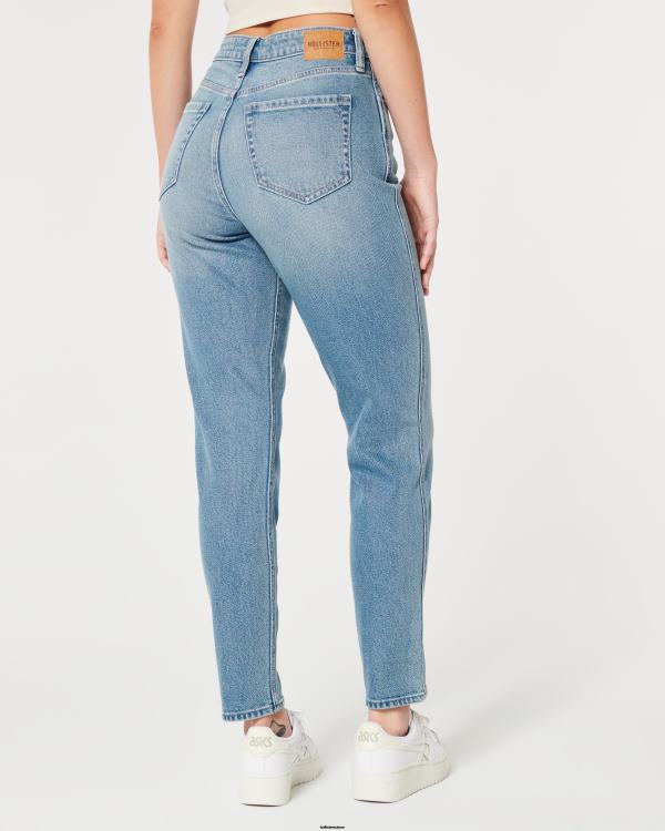 jean mom courbé taille ultra haute délavé moyen femmes lavage moyen Hollister bas RRRJX484