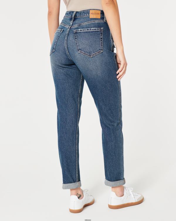 jean mom délavé foncé déchiré à taille ultra haute femmes lavage déchiré moyen Hollister bas RRRJX539