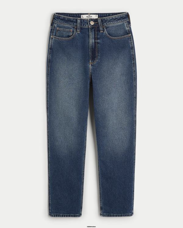 jean mom délavé foncé à taille ultra haute tout en courbes femmes lavage foncé Hollister bas RRRJX572