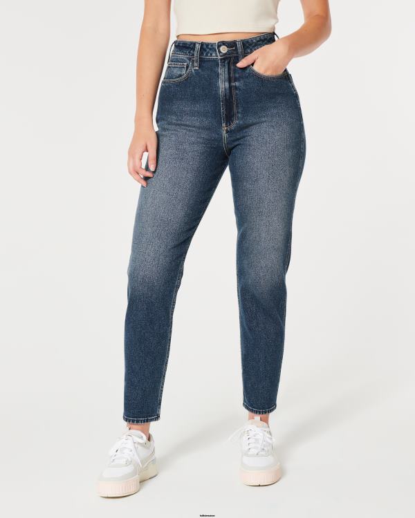 jean mom délavé foncé à taille ultra haute tout en courbes femmes lavage foncé Hollister bas RRRJX572