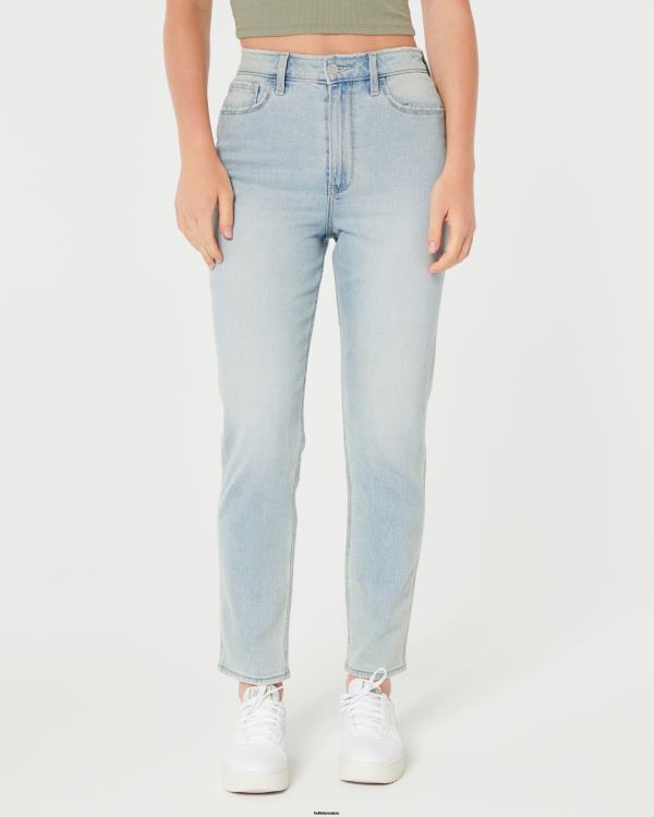 jean mom délavé léger à taille ultra haute femmes lavage léger Hollister bas RRRJX607
