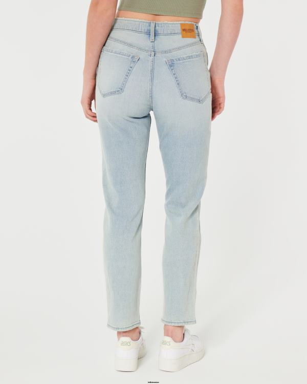 jean mom délavé léger à taille ultra haute femmes lavage léger Hollister bas RRRJX607