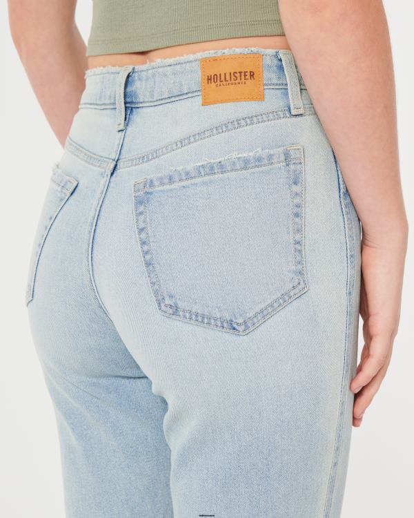 jean mom délavé léger à taille ultra haute femmes lavage léger Hollister bas RRRJX607