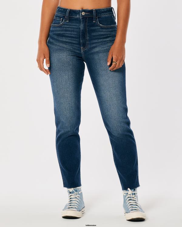 jean mom foncé à taille ultra haute et délavé moyen femmes lavage moyen foncé Hollister bas RRRJX716