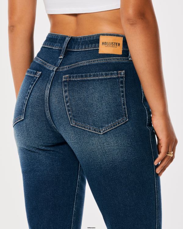 jean mom foncé à taille ultra haute et délavé moyen femmes lavage moyen foncé Hollister bas RRRJX716