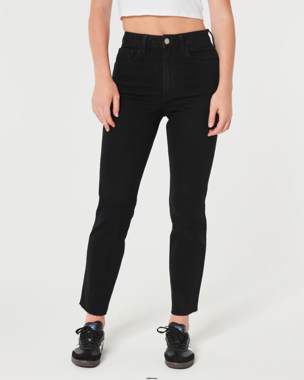 jean mom noir taille ultra haute femmes noir Hollister bas RRRJX551