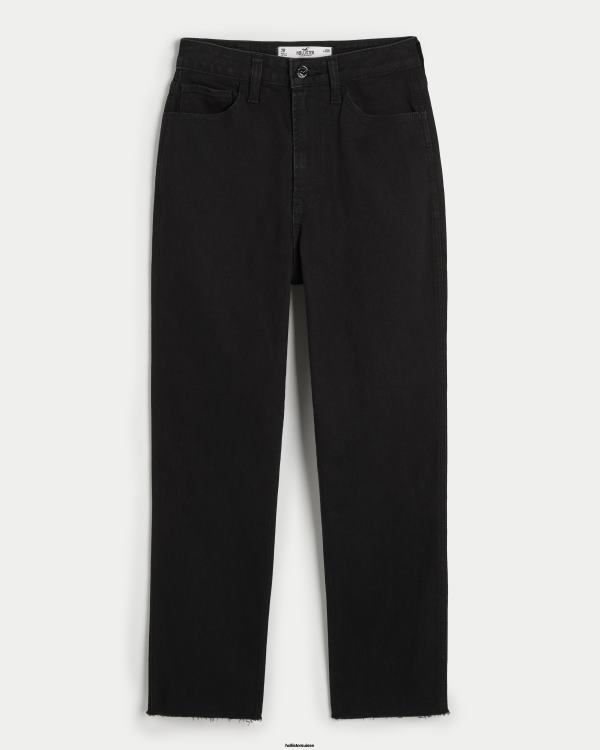 jean mom noir à taille ultra-haute femmes noir Hollister bas RRRJX575