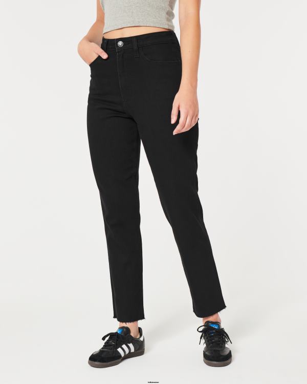 jean mom noir à taille ultra-haute femmes noir Hollister bas RRRJX575