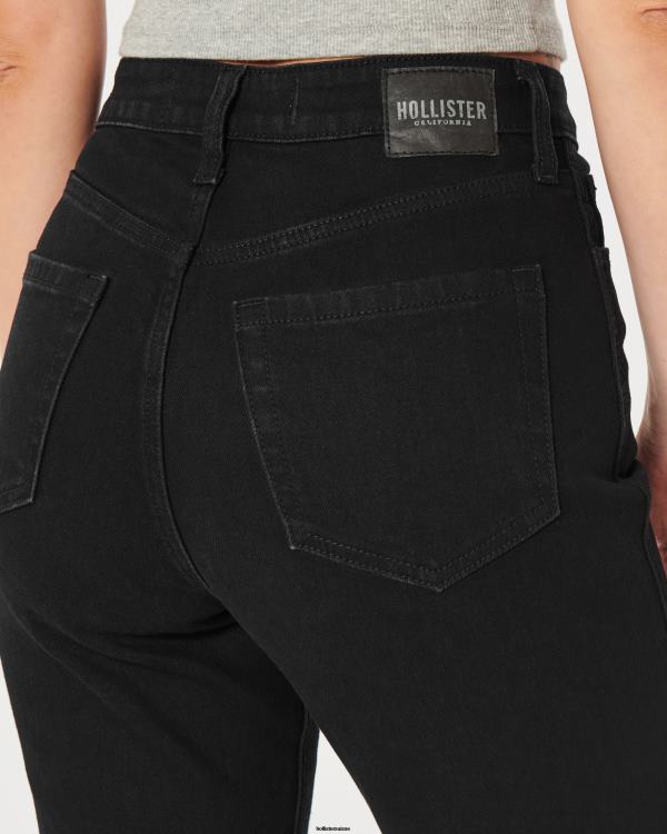 jean mom noir à taille ultra-haute femmes noir Hollister bas RRRJX575