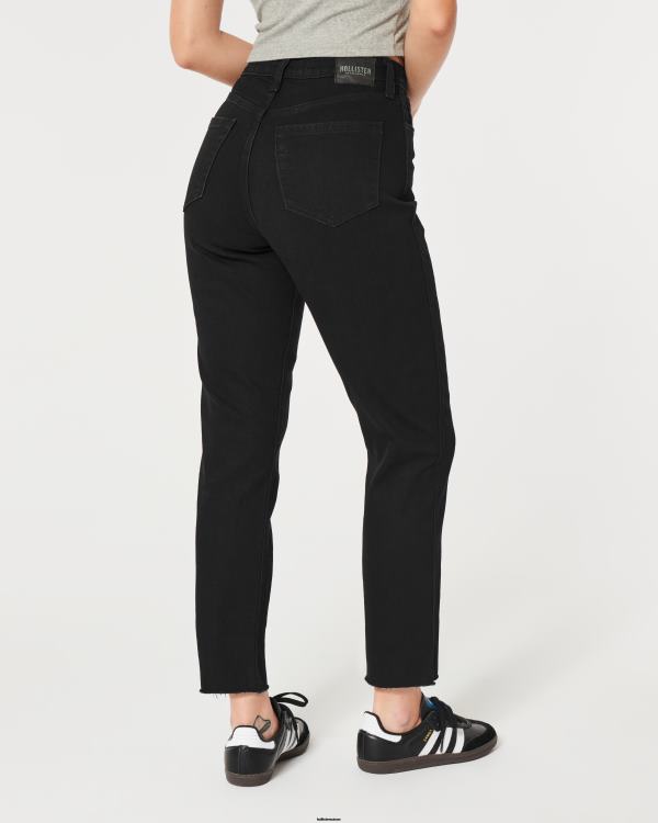 jean mom noir à taille ultra-haute femmes noir Hollister bas RRRJX575