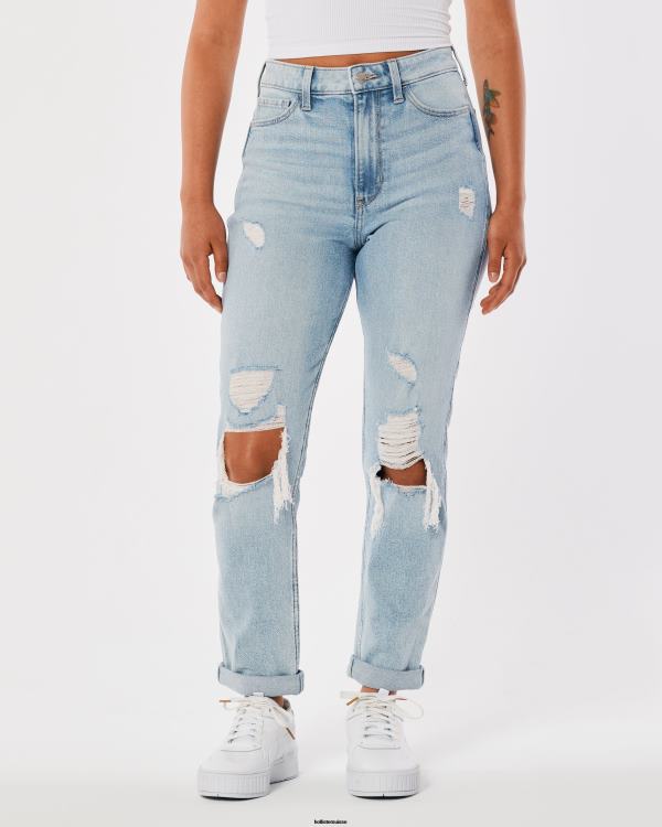 jean mom taille ultra haute déchiré délavé clair femmes détruire la lumière Hollister bas RRRJX525