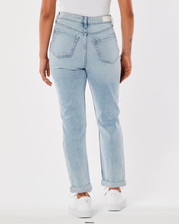 jean mom taille ultra haute déchiré délavé clair femmes détruire la lumière Hollister bas RRRJX525