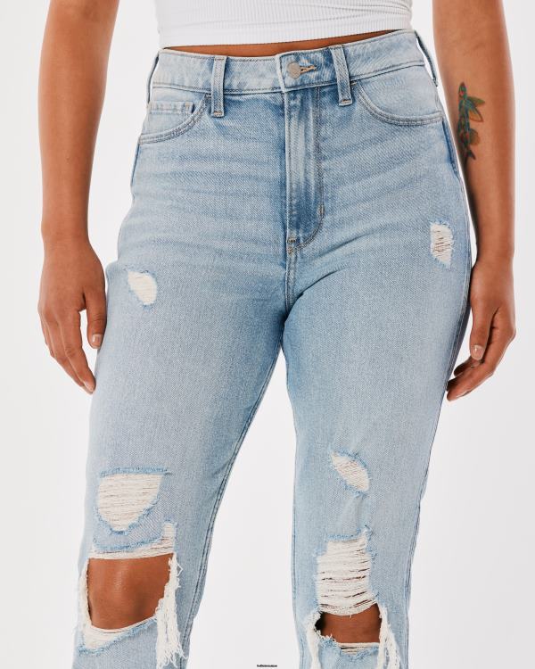 jean mom taille ultra haute déchiré délavé clair femmes détruire la lumière Hollister bas RRRJX525