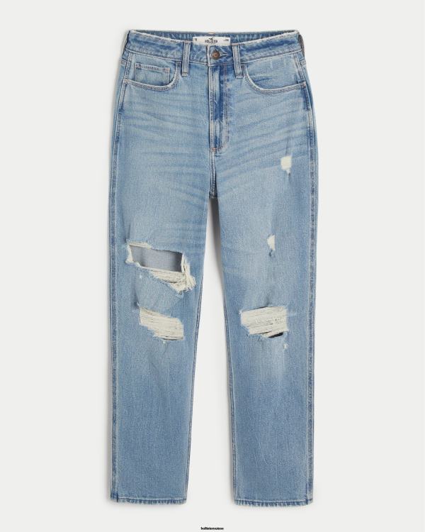 jean mom taille ultra-haute déchiré délavé moyen femmes lavage légèrement déchiré moyen Hollister bas RRRJX515