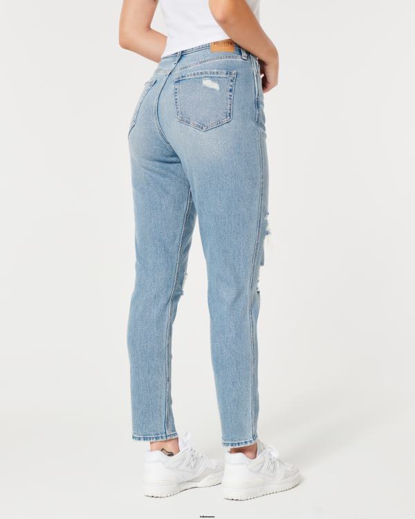 jean mom taille ultra-haute déchiré délavé moyen femmes lavage légèrement déchiré moyen Hollister bas RRRJX515