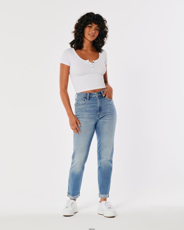 jean mom taille ultra haute délavé moyen femmes moyen Hollister bas RRRJX529