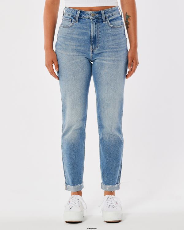 jean mom taille ultra haute délavé moyen femmes moyen Hollister bas RRRJX529