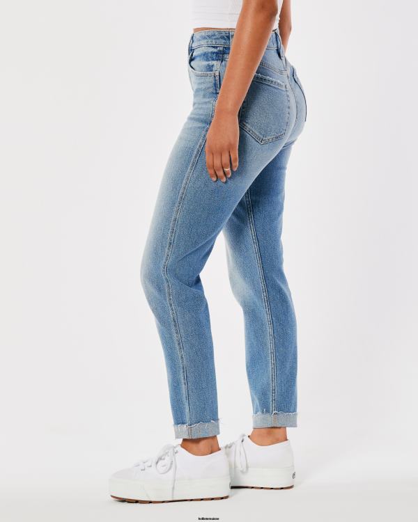 jean mom taille ultra haute délavé moyen femmes moyen Hollister bas RRRJX529