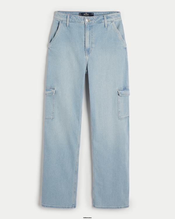 jean papa cargo à taille ultra-haute délavé clair femmes léger avec poches Hollister bas RRRJX584