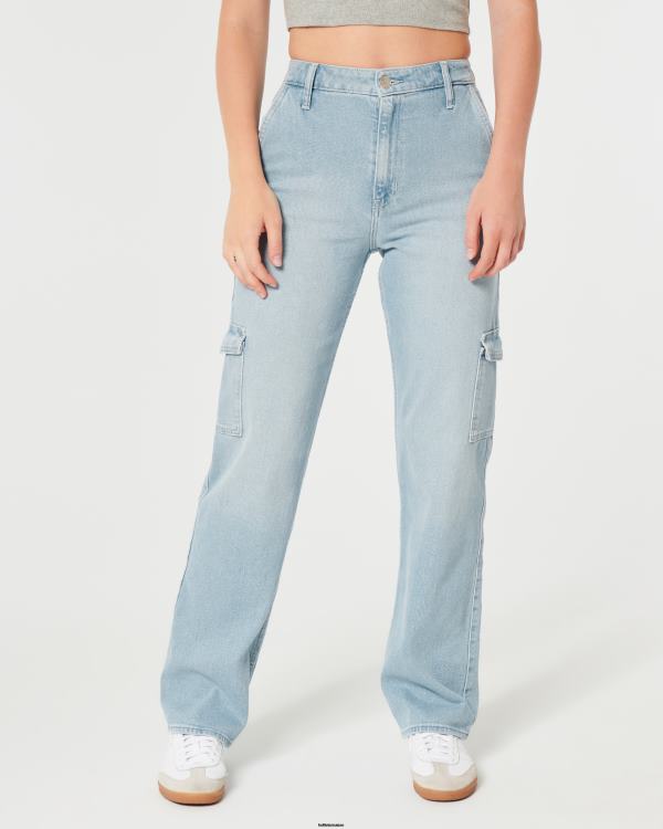 jean papa cargo à taille ultra-haute délavé clair femmes léger avec poches Hollister bas RRRJX584
