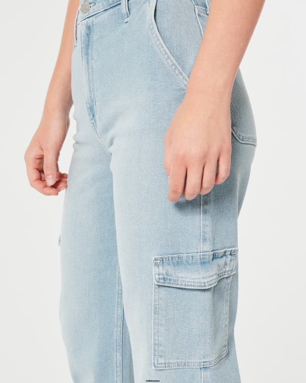 jean papa cargo à taille ultra-haute délavé clair femmes léger avec poches Hollister bas RRRJX584