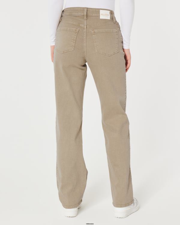 jean papa fauve à taille ultra haute femmes brun clair Hollister bas RRRJX604