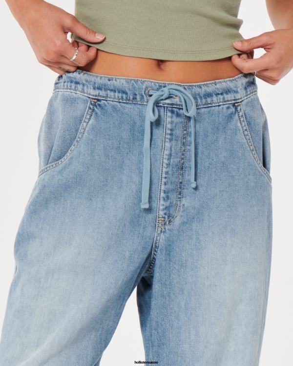 jean parachute baggy taille moyenne délavé réglable femmes lavage moyen Hollister bas RRRJX662