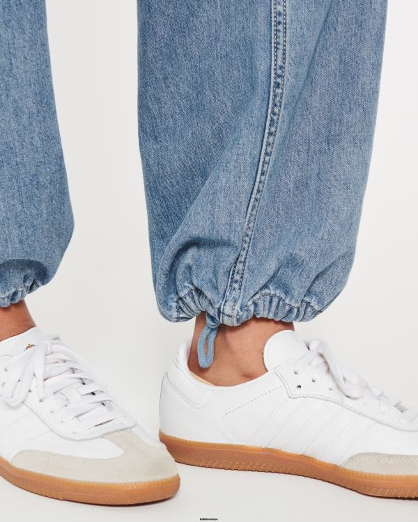 jean parachute baggy taille moyenne délavé réglable femmes lavage moyen Hollister bas RRRJX662