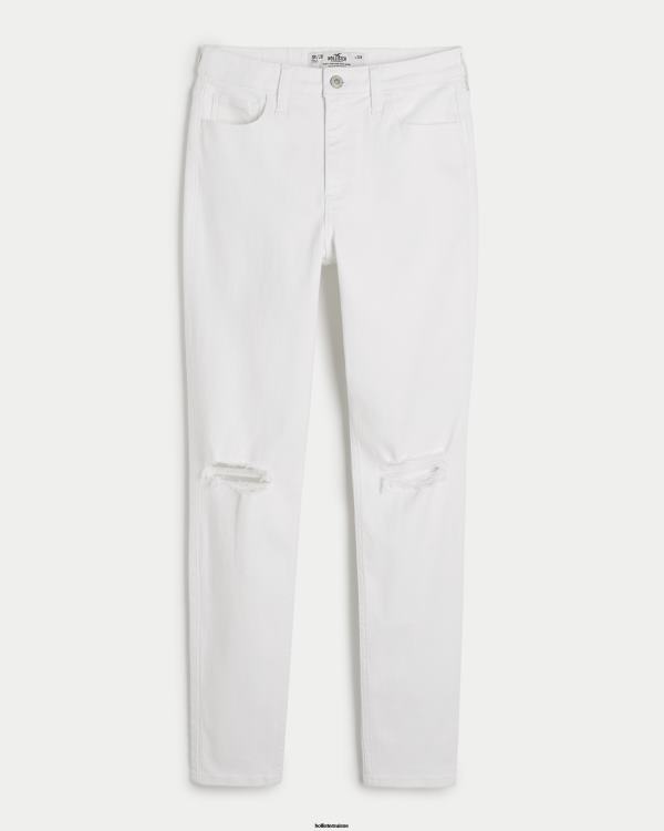 jean super skinny blanc déchiré à taille haute femmes blanc déchiré Hollister bas RRRJX684