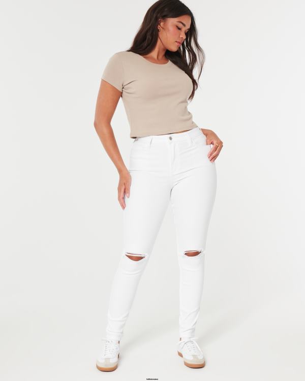 jean super skinny blanc déchiré à taille haute femmes blanc déchiré Hollister bas RRRJX684