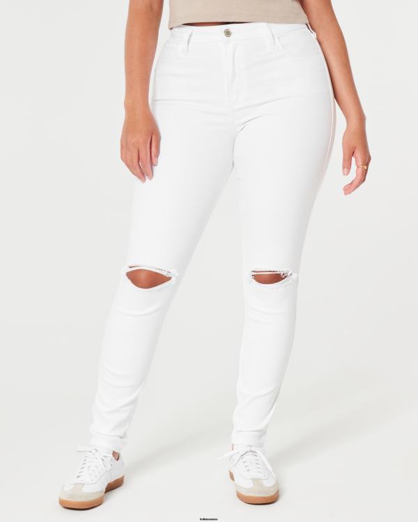 jean super skinny blanc déchiré à taille haute femmes blanc déchiré Hollister bas RRRJX684